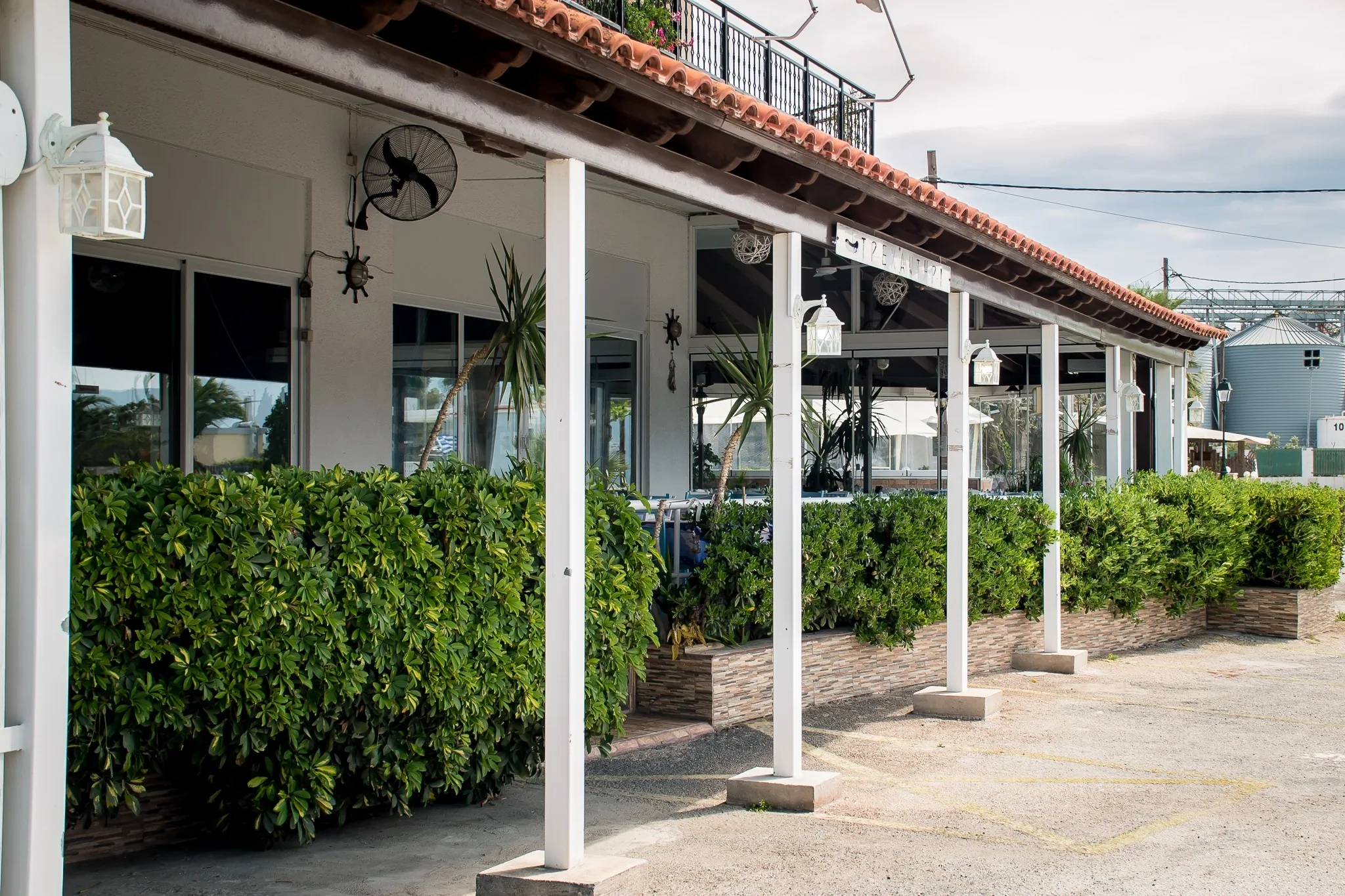 The covered walkway at the entrance