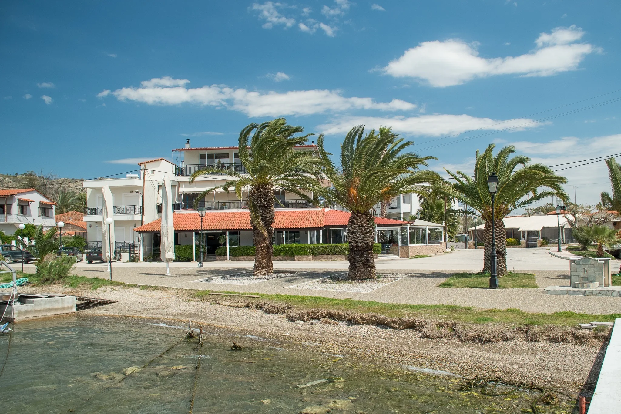 The taverna seen from the shore, right by the sea