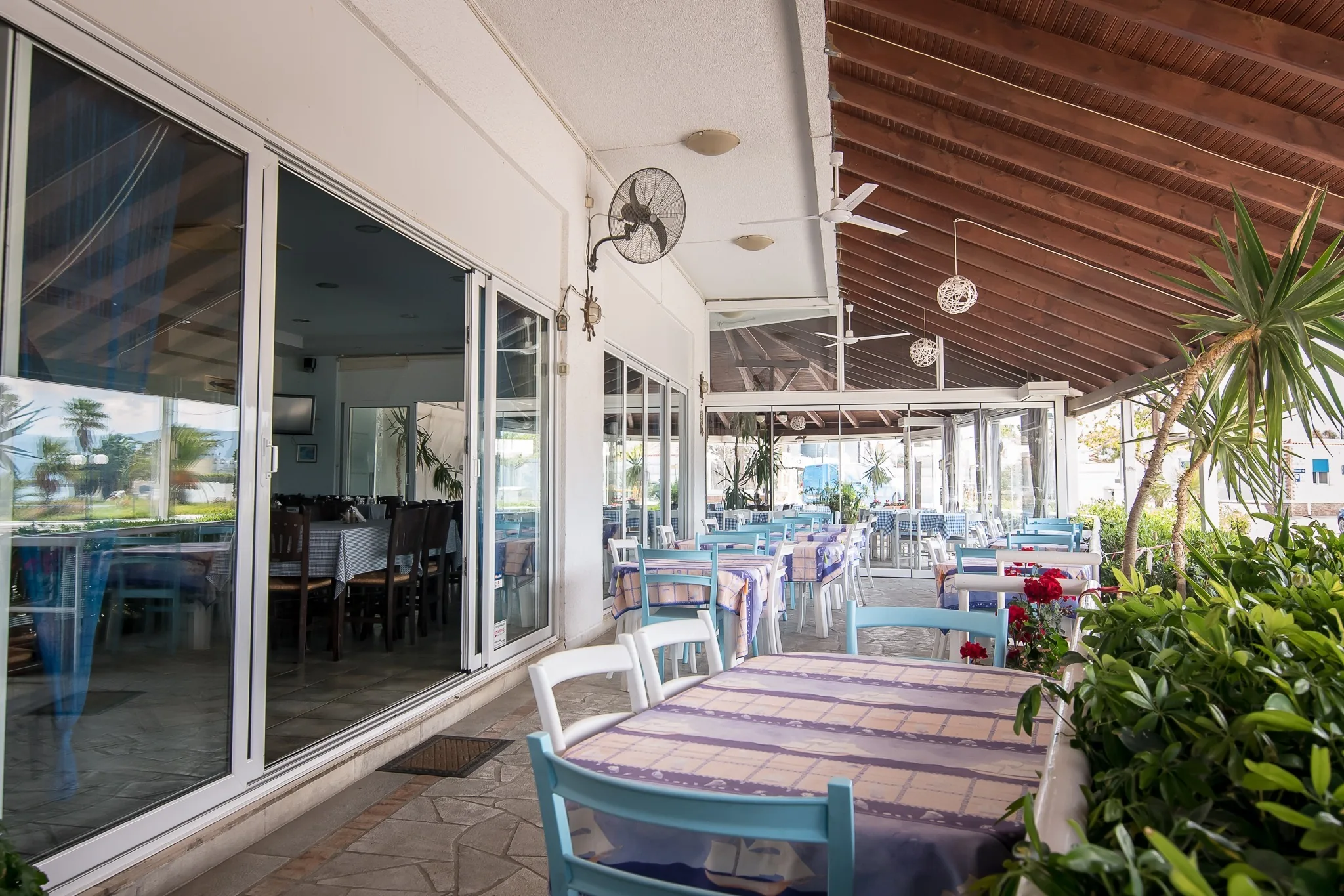 The covered veranda looking out over the bay