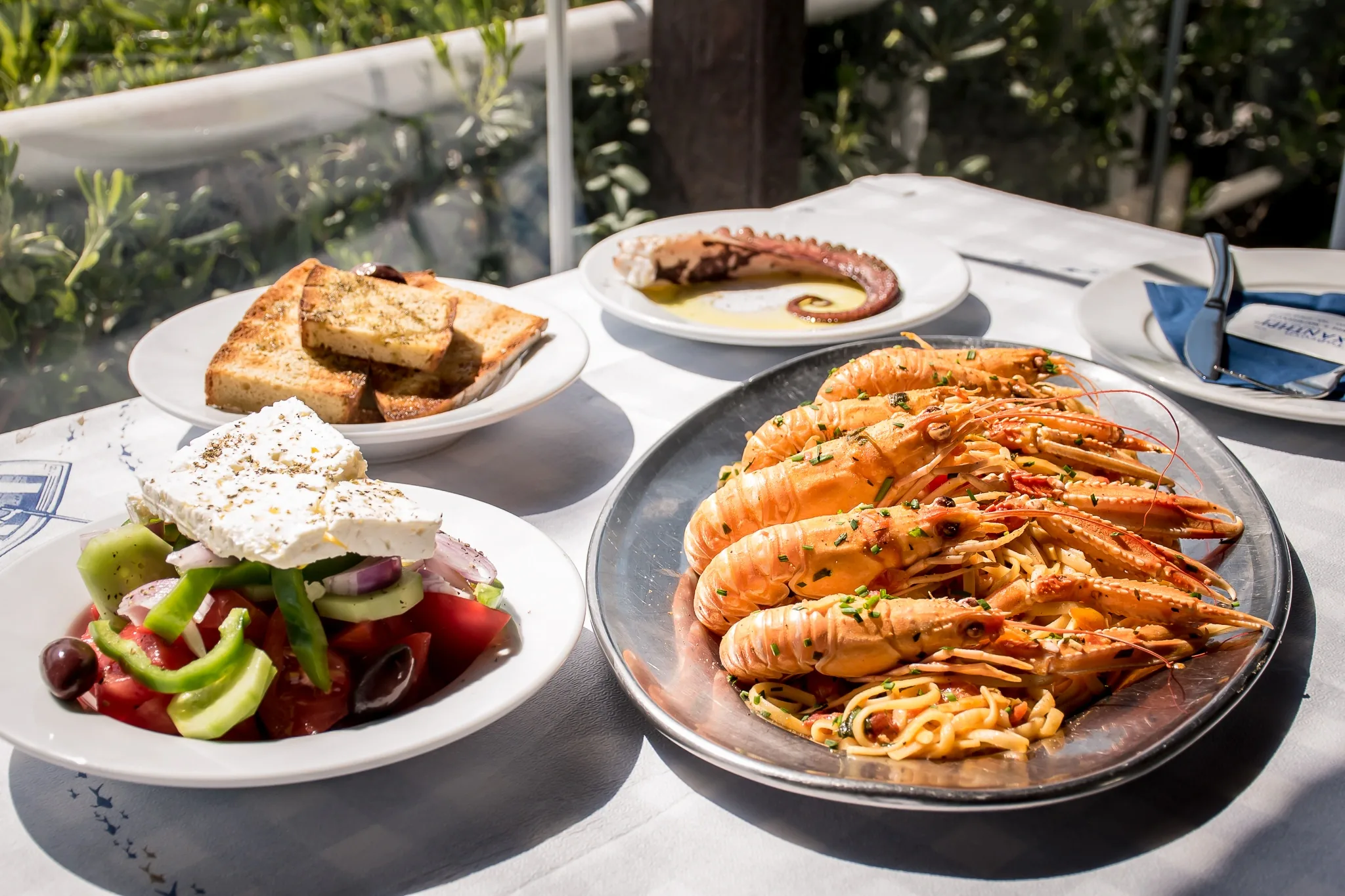 Langoustine pasta with a Greek salad