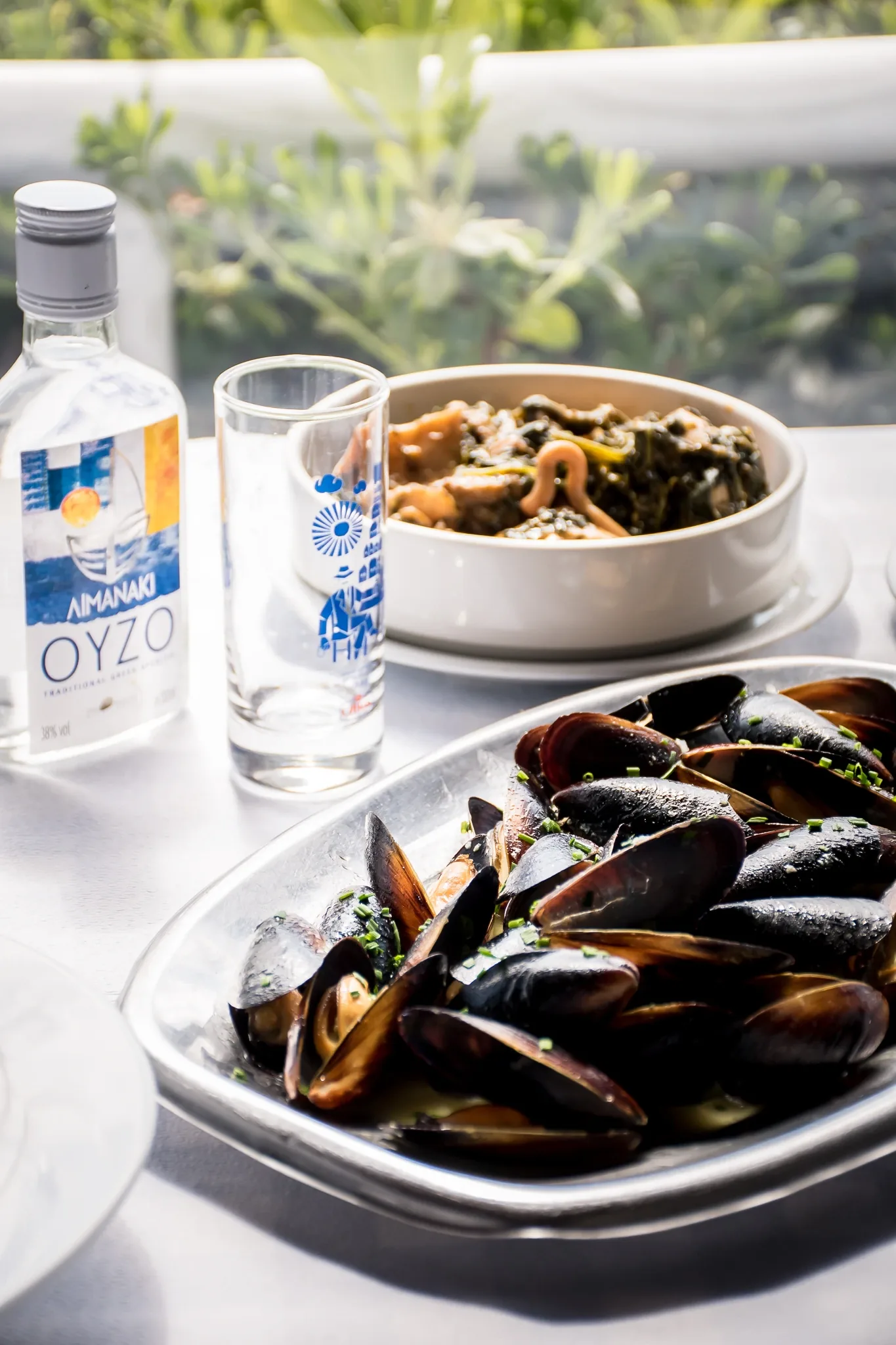 Steamed mussels, with ouzo