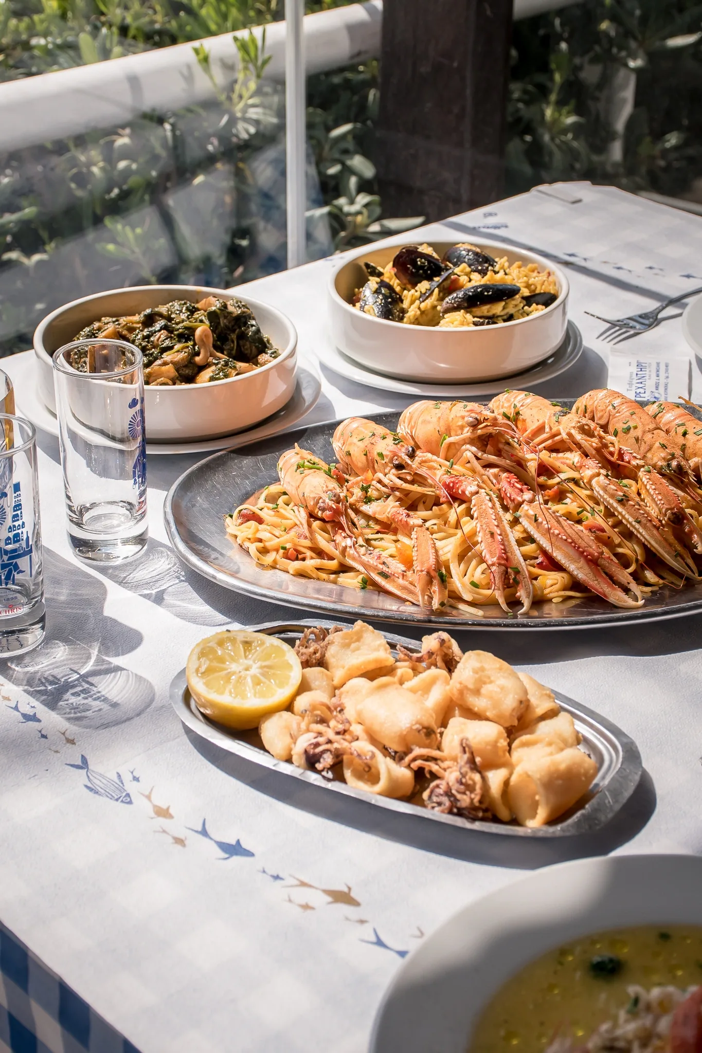 Langoustine pasta, mussels and fried calamari